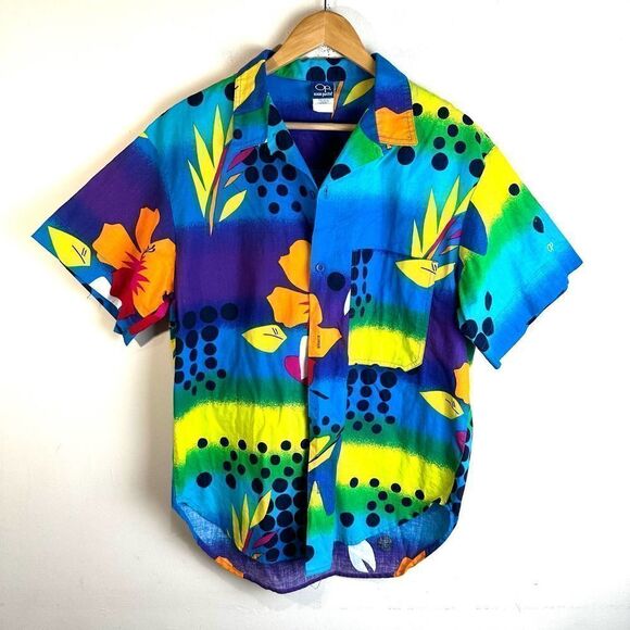 Ocean Pacific VTG USA Blue Hawaiian‎ Shirt Men’s L EUC - Picture 1 of 8